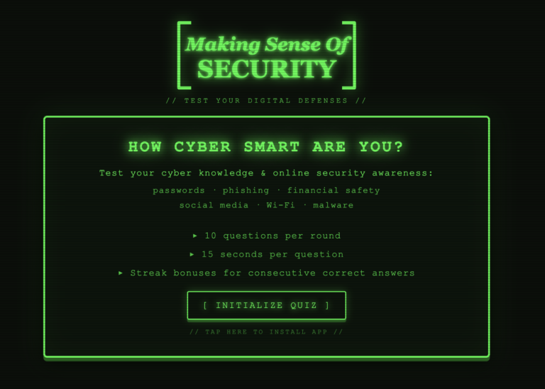 Cyber Trivia Game App - Making Sense Of Security