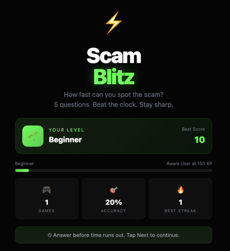 Scam Blitz Trivia Game - Making Sense Of Security