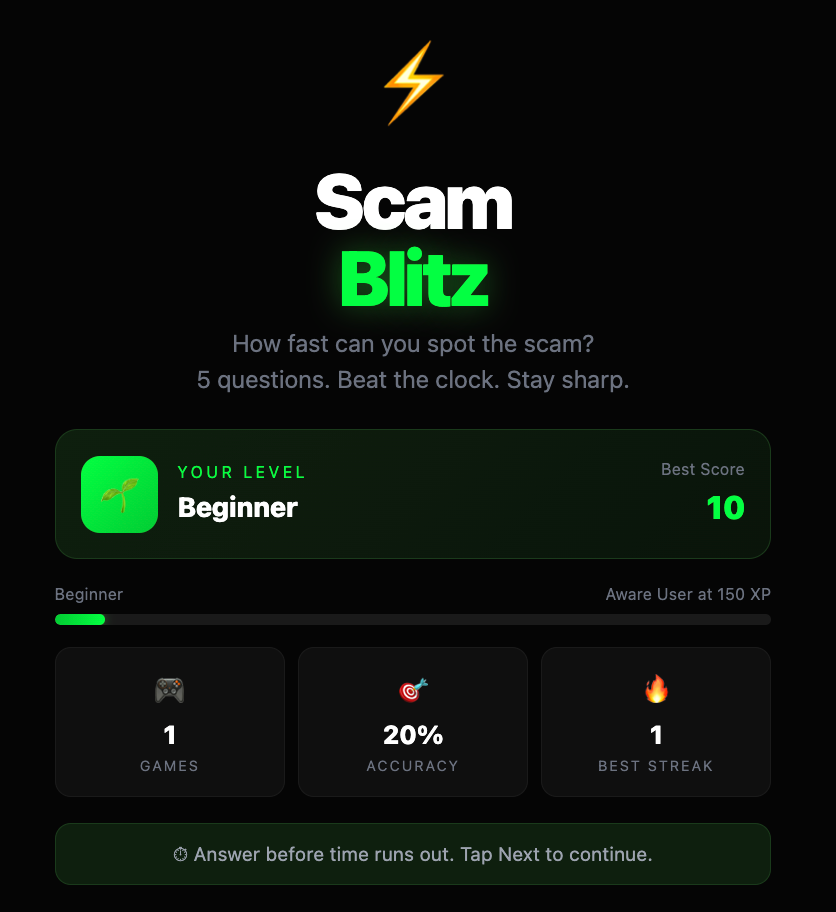 Scam Blitz Trivia Game - Making Sense Of Security