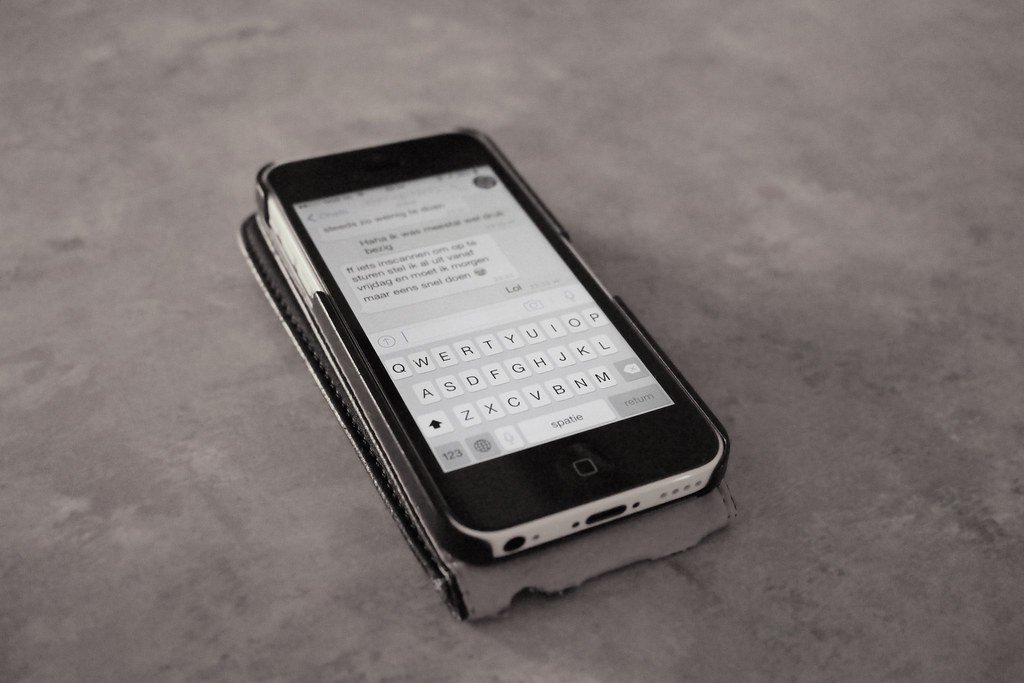 Person reading a text message on a smartphone illustrating toll road smishing scams